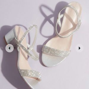 David’s Bridal Block Heels- crystal-encrusted stretch strap low-heel sandals